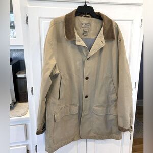 Vintage LL Bean Barn Coat Field Jacket Tan Khaki Cotton Twill Corduroy Trim XL